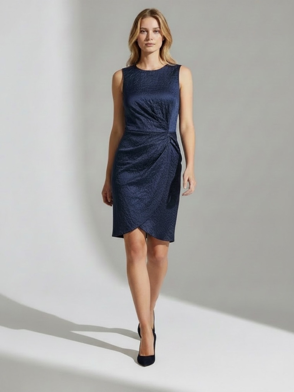NWT WORTH Womens navy Blue Crinkly mini Dress 2 Wrap sarong style new years gown